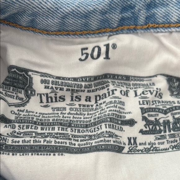 Levi’s | 501 Light Blue Ripped distressed denim Jean Shorts - Picture 7 of 10